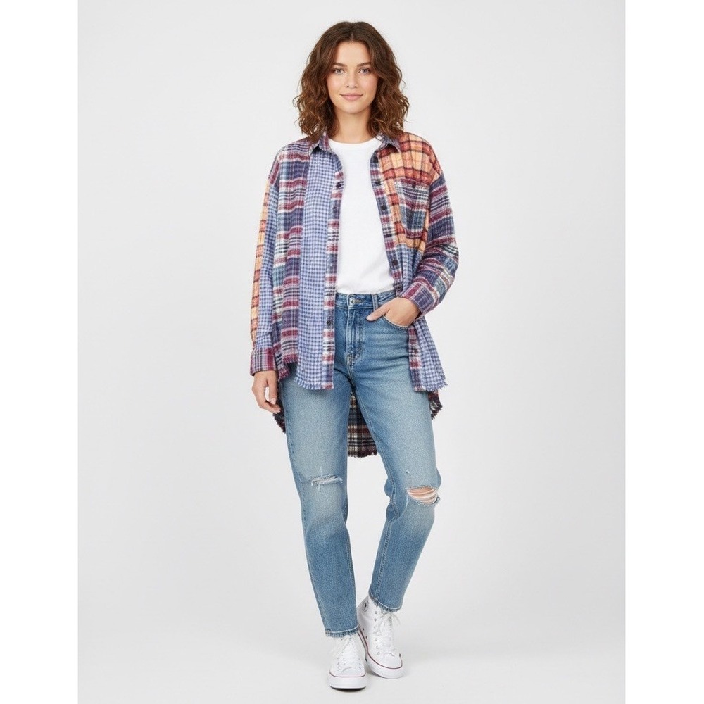 BDG Urban Outfitters‎ Mixed Plaid Patchwork Womens Small Button-Up Flannel Shirt